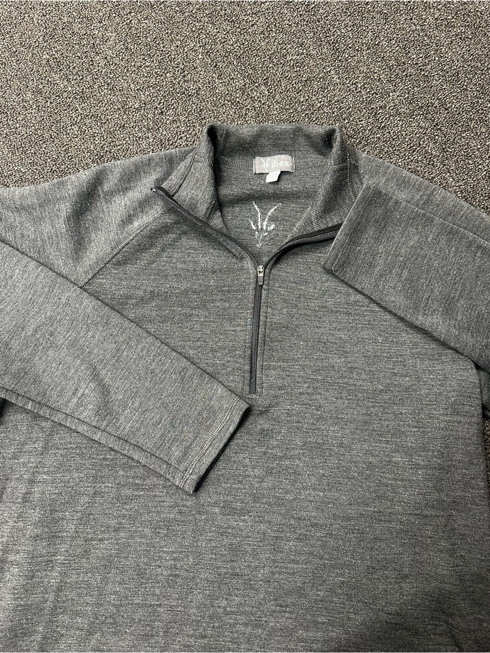Ibex Sweater Mens L Grey Merino Wool Layer Hiking 1/4 Zip Pullover